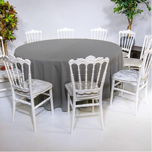 Круглый банкетный стол с белыми стульями Bonaparte комплект, на 10 персон, 180 см | arenda