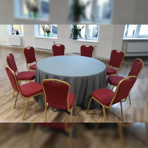 Круглый банкетный стол с красными стульями | комплект для 9 человек, 150 см | arenda